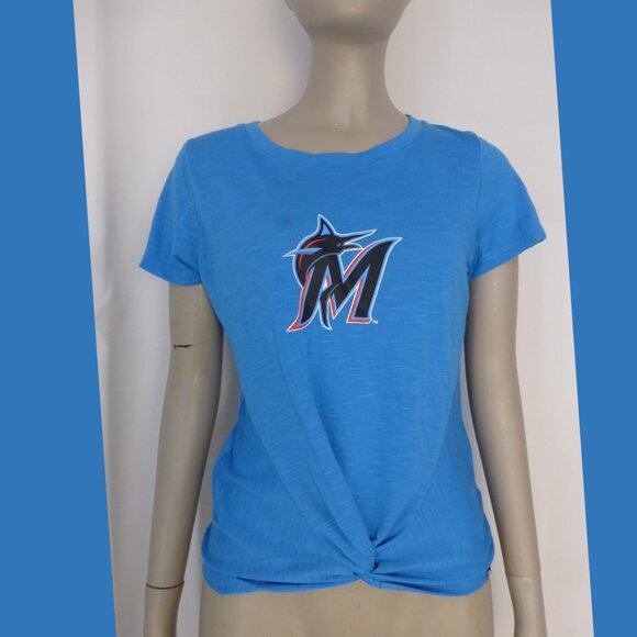 Miami Marlins New Era Front Twist Top T-Shirt **STAIN BY LOGO** - Picture 2 of 14